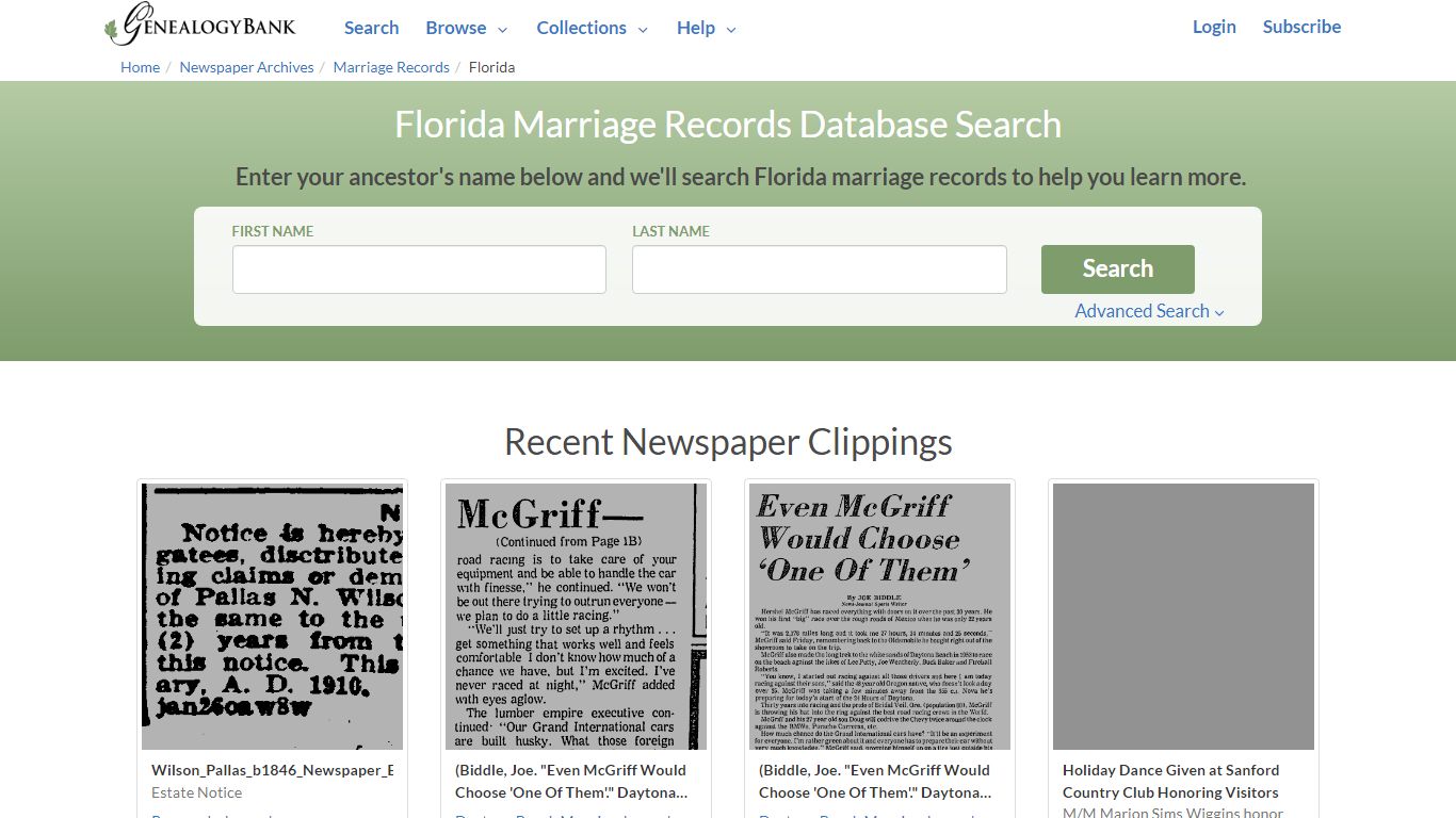 Public Marriage Records in Florida | GenealogyBank